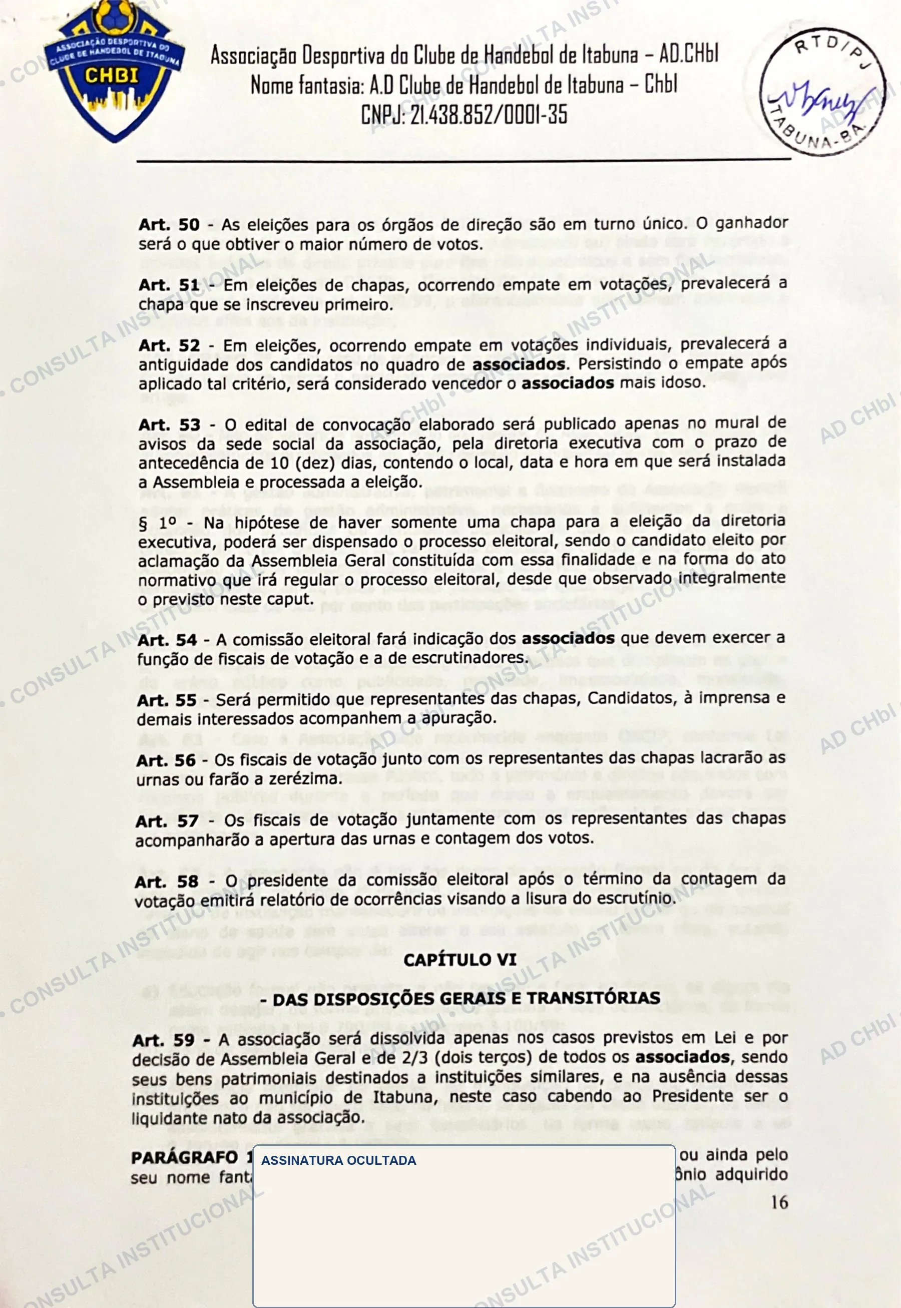 Estatuto Social da AD CHbI — página 16 de 19